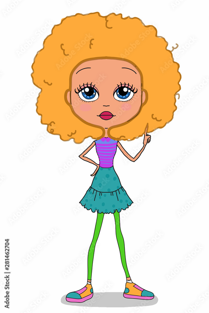 cool cute girl and curly blonde hair characters cartoon illustration  drawing Stock Illustration | Adobe Stock