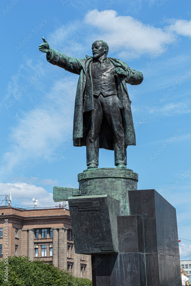 The monument to Vladimir Lenin in Saint-Petersburg on the public square near the Finland railway station.