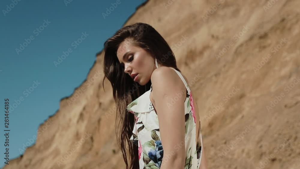 Attractive Girl Is Enjoying At Sea Coast On Summer Vacation Happy Day. Attractive Girl Is Enjoying At Sea Coast On Summer Vacation Happy Day.