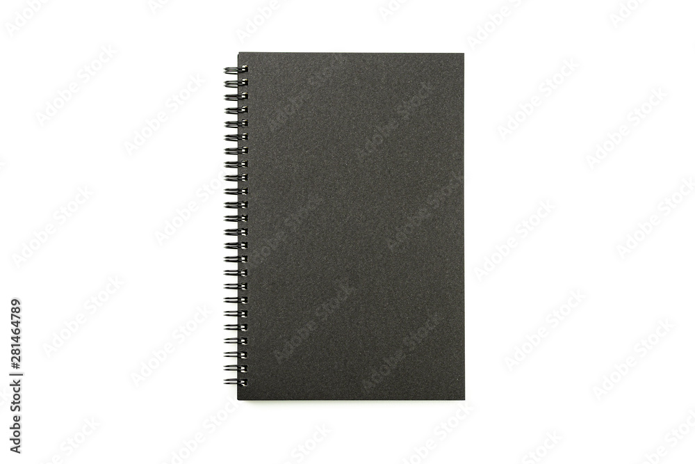 black notebook isolated on white background. - top view.