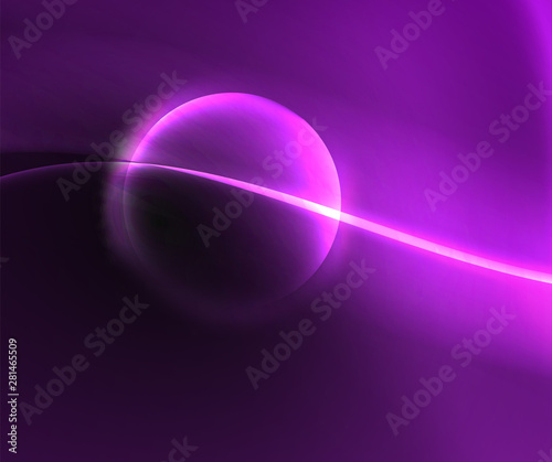 Dark space with shiny neon light motion waves. Abstract concept graphic element. Vector neon background. Technology background