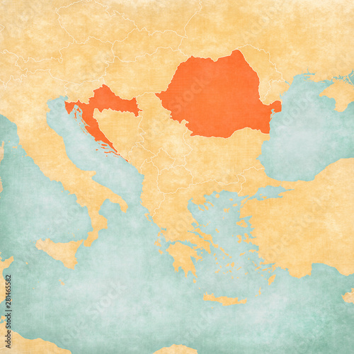 Map of Balkans - Romania and Croatia