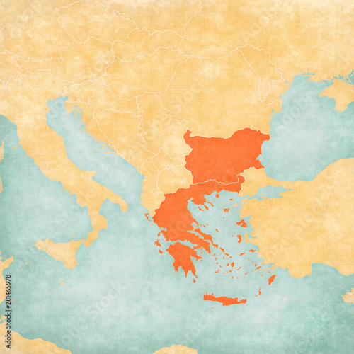 Map of Balkans - Greece and Bulgaria