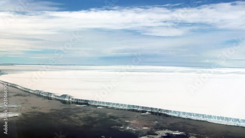 Iceberg A 68 landscape view birdseye animation on rift in Antarctica Larsen C Ice Shelf. Contains public domain image by Nasa photo