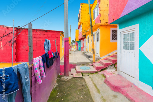 Bogota district called Los Puentes colorful houses in a sunny day © Marco