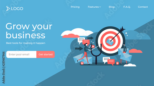 Direct marketing flat tiny persons vector illustration landing page template design