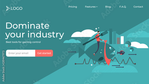 Dominate your industry flat vector illustration sales landing page template design