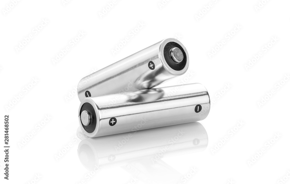 metallic alkaline batteries AA-size isolated on white background metallic alkaline batteries AA-size isolated on white background