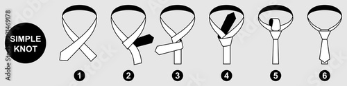 Instruction for tying a tie for men. Version of the Simple knot tie guideline illustration. Set of vector icons