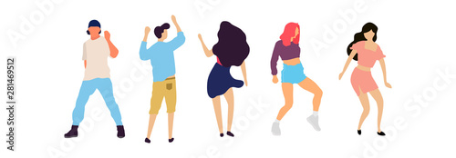 Crowd of young people dancing at club. Big set of characters having fun at party. Flat colorful vector illustration. - Vector