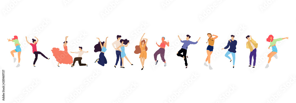 Crowd of young people dancing at club. Big set of characters having fun at party. Flat colorful vector illustration. Crowd of young people dancing at club. Big set of characters having fun at party. Flat colorful vector illustration.