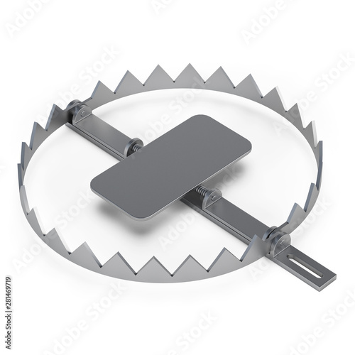 Hunting trap isolated on white background. 3D rendering.