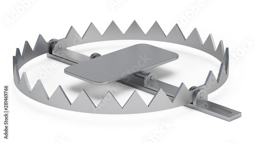 Hunting trap isolated on white background. 3D rendering. photo