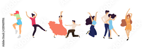 Crowd of young people dancing at club. Big set of characters having fun at party. Flat colorful vector illustration.