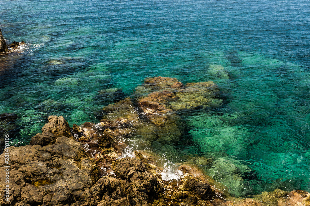 Fototapeta premium Panoramic view of Mediterranea sea rocky coast in Crete.
