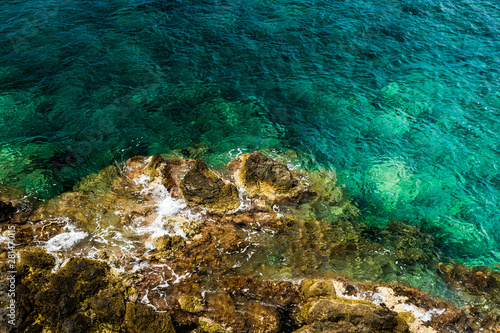 Panoramic view of Nice colorful Mediterranea sea rocky coast in Crete