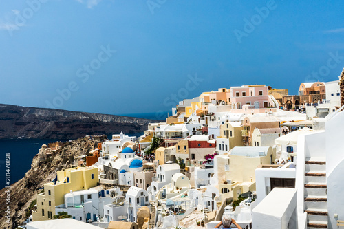 View to the village Oia on the edge of the Volcano Caldera on Santorini island Greece  © Indre