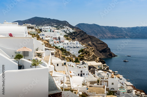 View to the village Oia with the whitewashed houses Greece