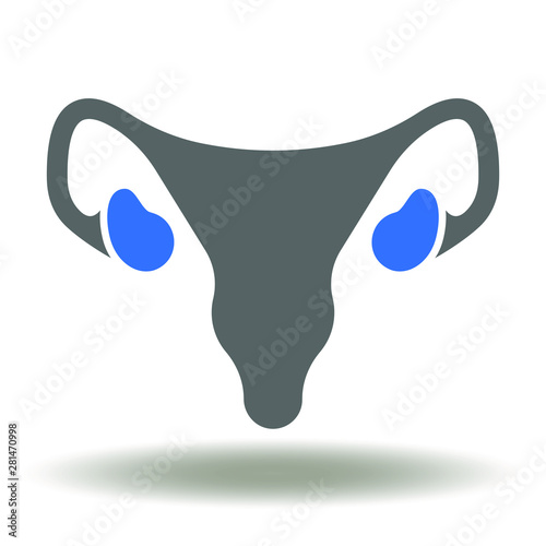 Uterus with ovaries icon vector. Female genital organ logo. Gynecology sign.