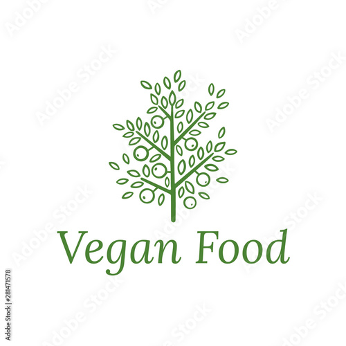 ector logo design template in trendy linear style - eat healthy - vegetarian or food badge or emblem for food wrapping