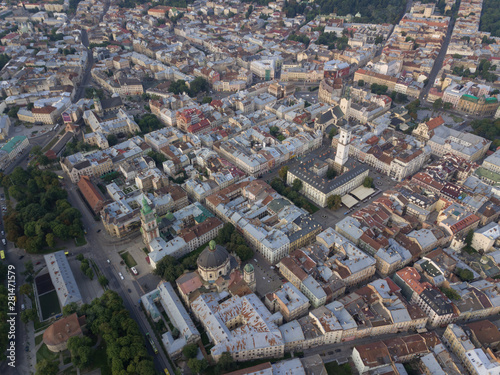 Aerial City Lviv, Ukraine. European City. Popular areas of the city. Town Hall © Andrii Iemelianenko