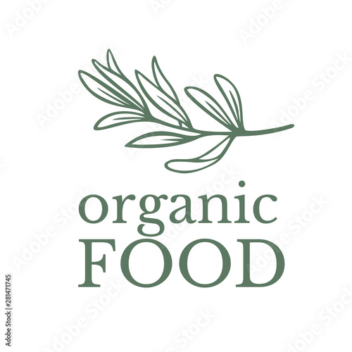 ector logo design template in trendy linear style - eat healthy - vegetarian or food badge or emblem for food wrapping