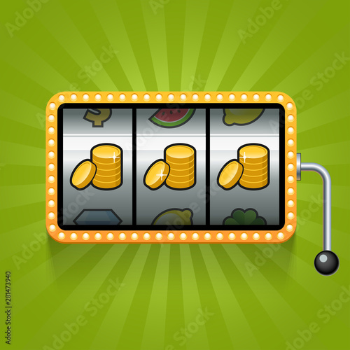 Win on slot machine. Three repeating coins photo