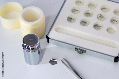 Conducting metrological measurements. Set of weights to measure the weight