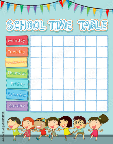School time table with happy children