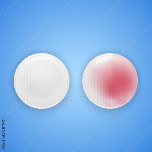 The icons for skin care, cosmetic cotton pads on blue background, dirty and clean cotton pads for makeup cleansing Vector eps10 format