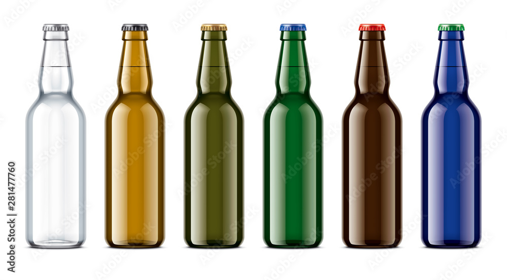 Colored glass bottles mockup. Colored glass bottles mockup.