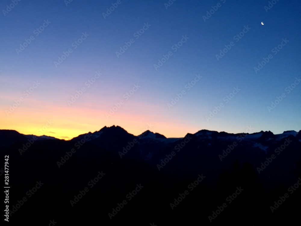 Dawn arrives in the mountains in Garibaldi Provincial Park, British Columbia, Canada