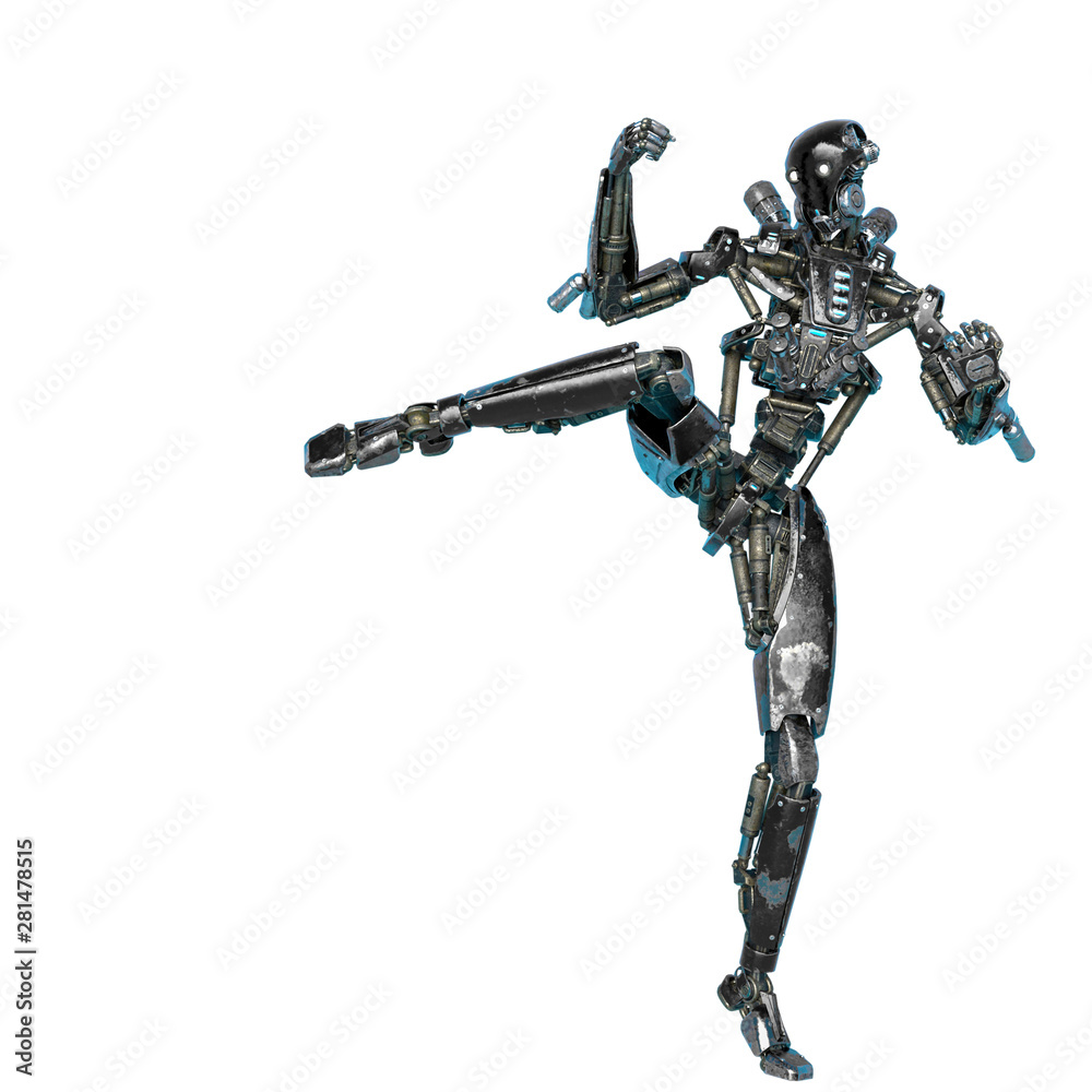 ninja robot brutal kick in a white background ninja robot brutal kick in a white background