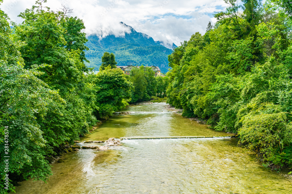 Naklejka premium View of Traun River in Bad Ischl, a spa town in Austria