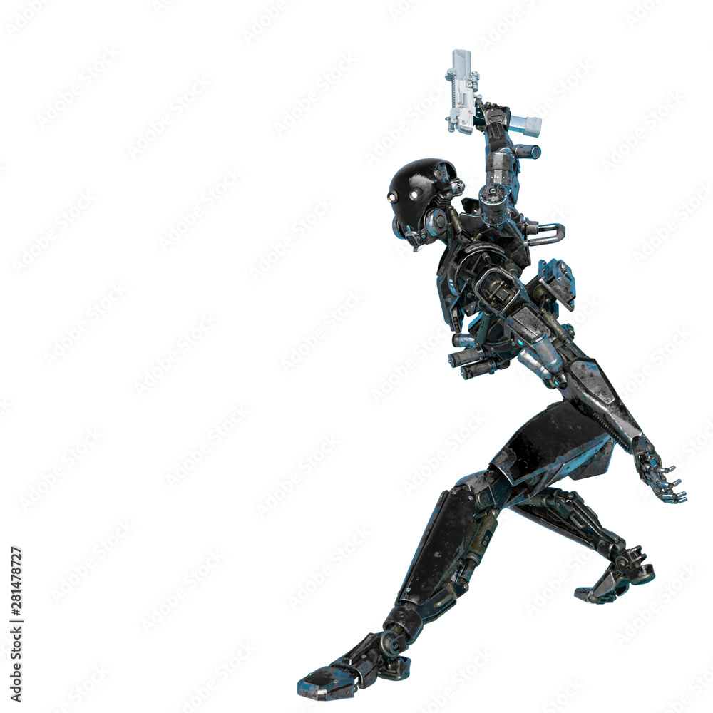 ninja robot have a pistol in a white background ninja robot have a pistol in a white background