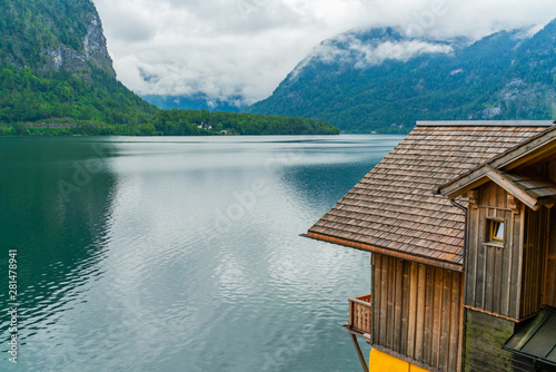 View of Hallstatter Lake in Hallstatt, a village in Gmuden district in Austria's Salzkammergut region. photo