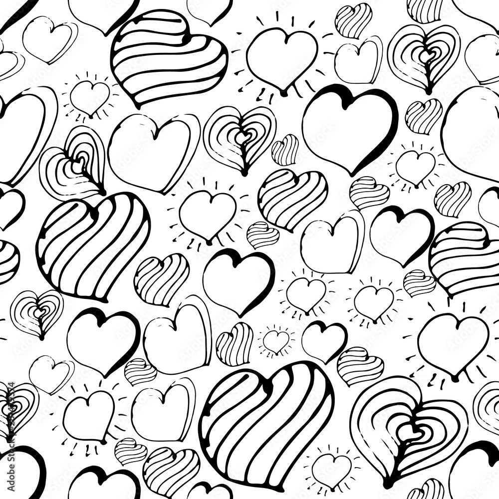 Vector seamless pattern with hearts in black and white colors Vector seamless pattern with hearts in black and white colors