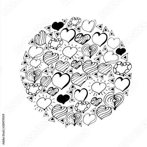 Vector shape with hearts in black and white colors