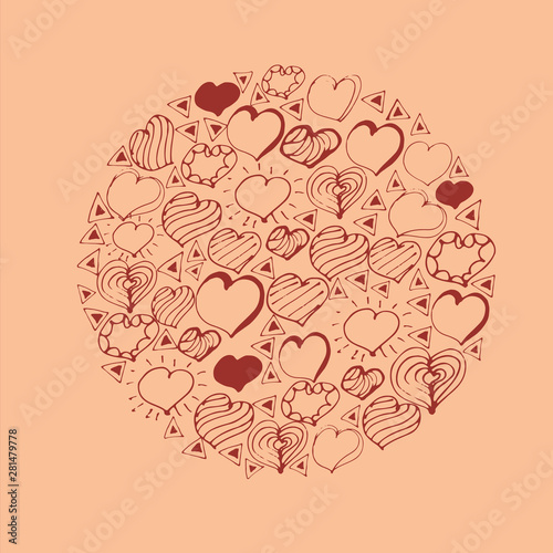 Vector shape with hearts in peach and red colors