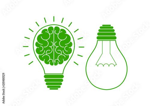 Human brain in lightbulb idea concept flat icon isolated on white background vector illustration