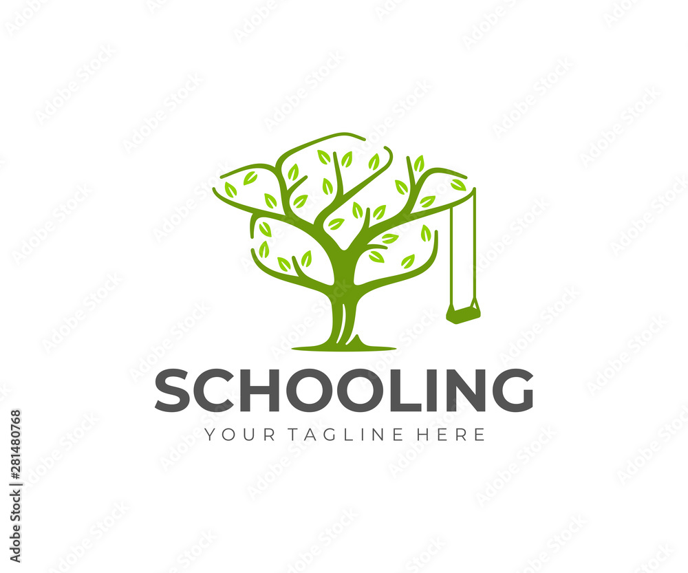 Knowledge tree logo design. Bachelor hat and tree vector design. Education logotype Stock Vector