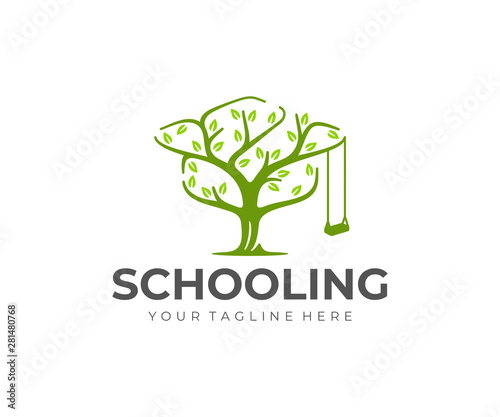 Knowledge tree logo design. Bachelor hat and tree vector design. Education logotype