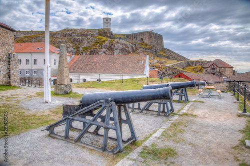 Cannon aiming at Norwegian city Halden from fredriksten fortress photo