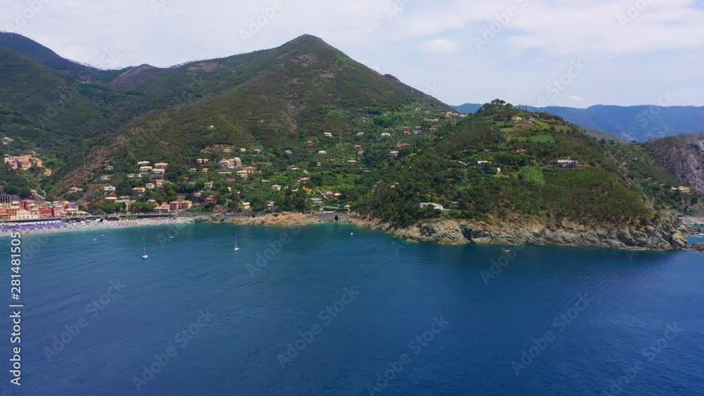 Aerial video with drone. Filming in a circle, the chapel is located on a cliff near the sea. The resort town of Bonassola Spezia, Italy. Aerial video with drone. Filming in a circle, the chapel is located on a cliff near the sea. The resort town of Bonassola Spezia, Italy.