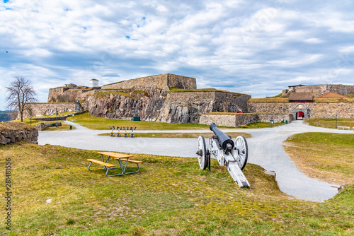 Cannon aiming at fredriksten fortress in Norwegian city Halden photo