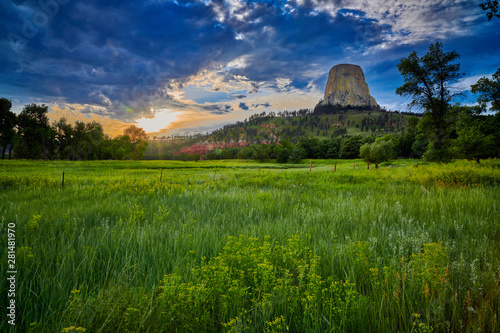 Sunset at Devils Tower National Monument, Wyoming.