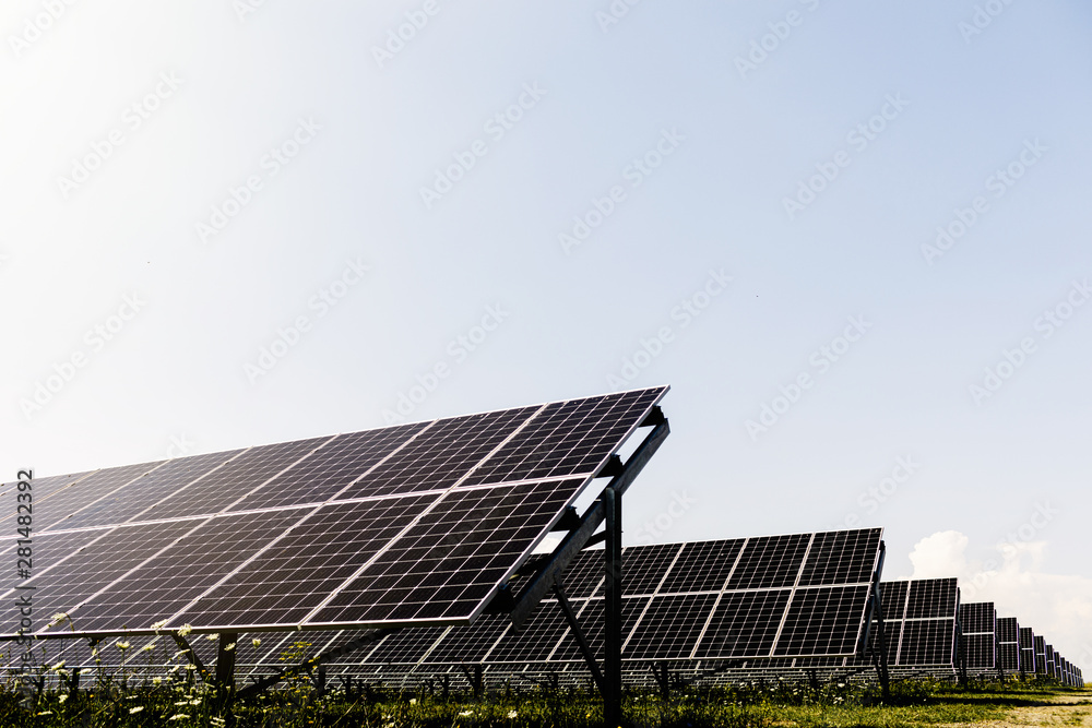 Solar panel in sunny day, alternative electricity source.