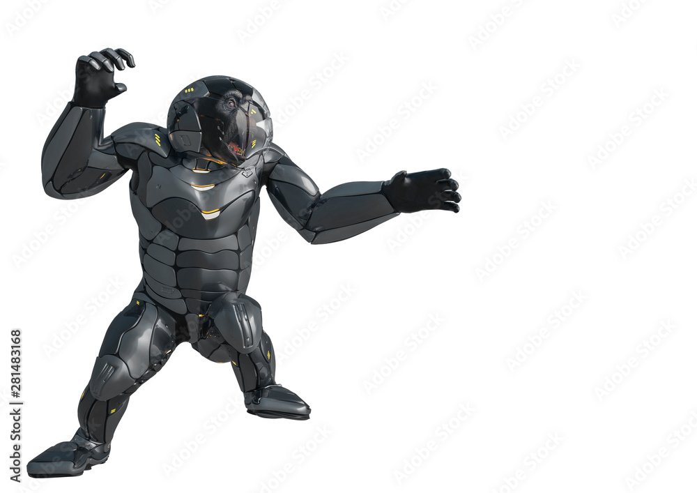 chimpanzee astronaut is attacking in a white background chimpanzee astronaut is attacking in a white background
