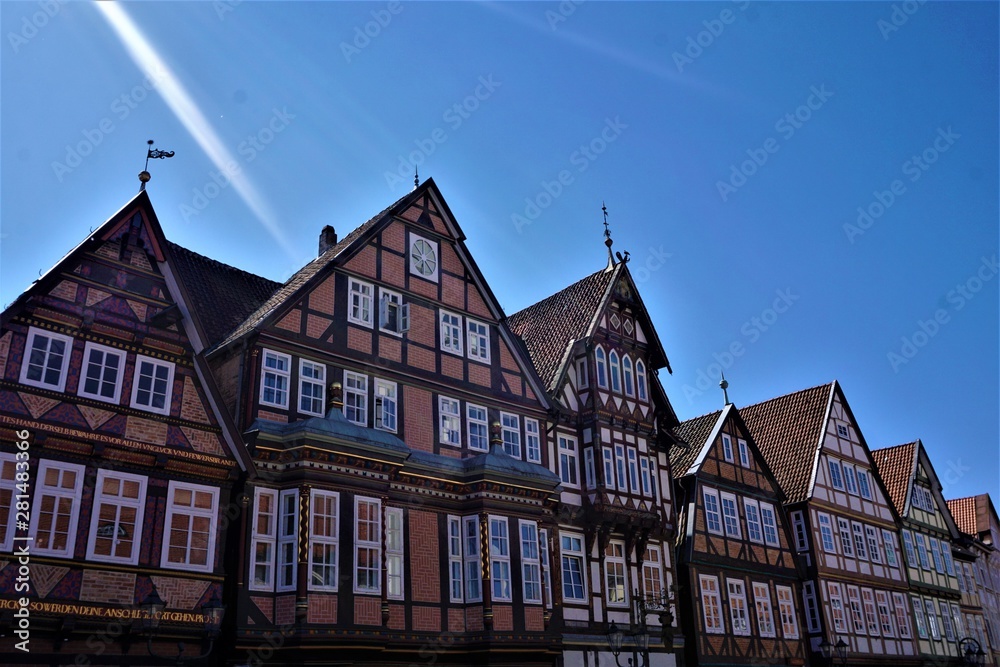 Row of half-timbered houses in the old town of Celle