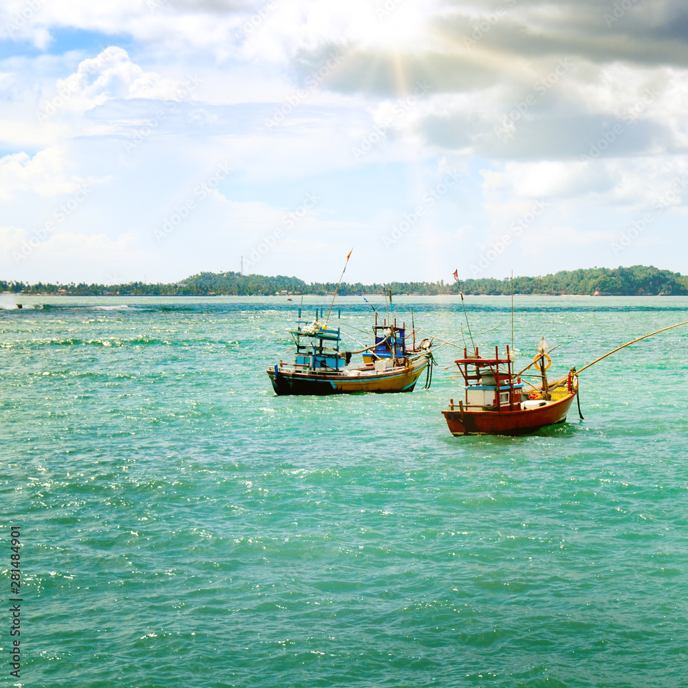 Beautiful seascape with fishing boats on the water. Beautiful seascape with fishing boats on the water.
